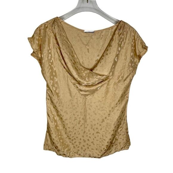 Loeffler Randall Silk Gold Tan Blouse Top Drape 0‎ Print - Picture 1 of 7